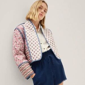 Mango Quilted Patchwork Cropped Jacket - Pink & Blue